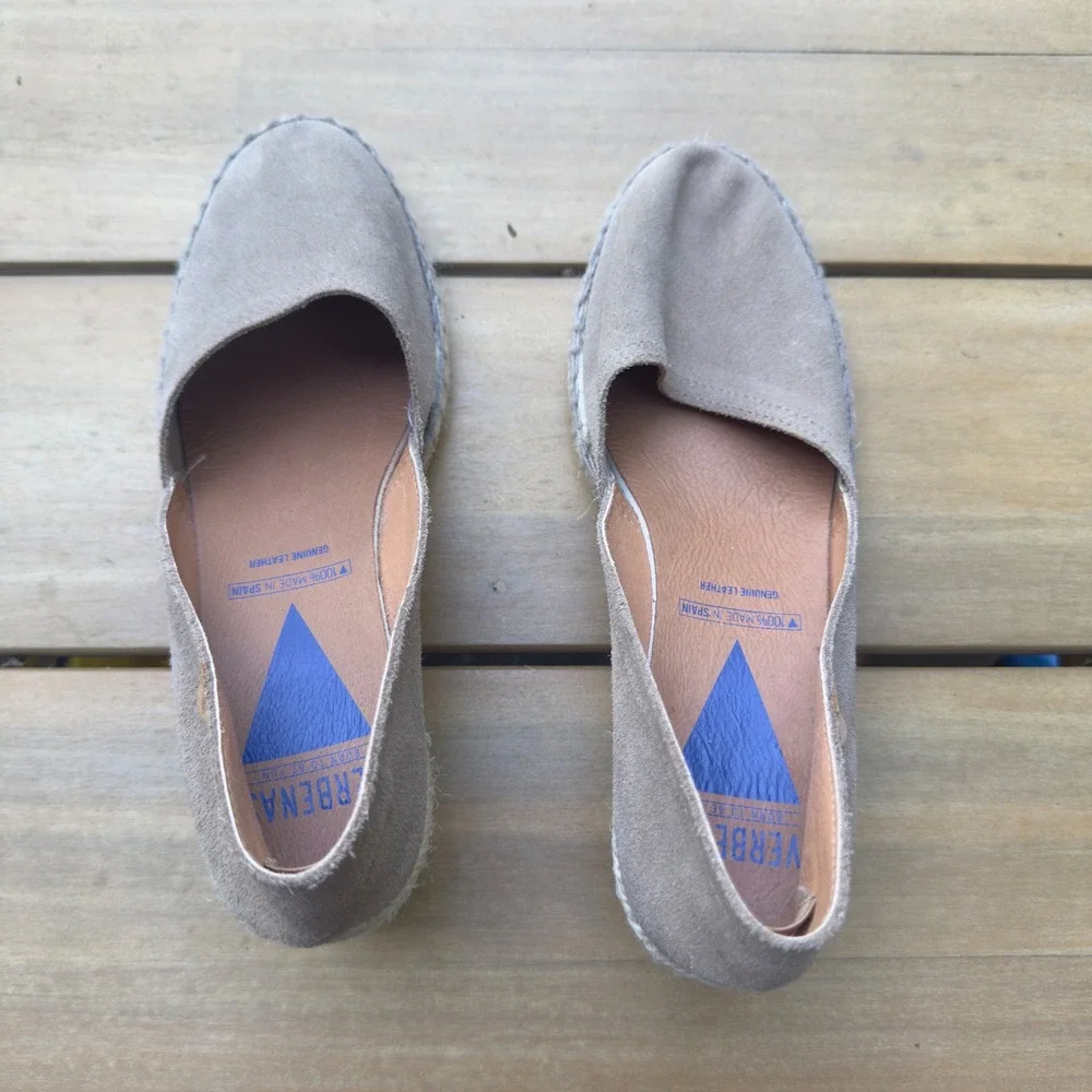 Verbenas Gaudi Taupe Suede Espadrille Wedges Made in Spain Womens 40 EU 9 US